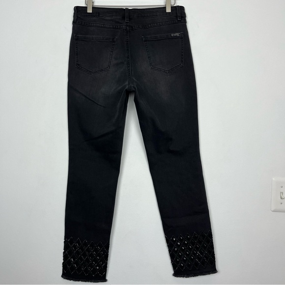 Joseph Ribkoff Cropped Embellished Hem Laser Detail Black Denim Jean - Picture 3 of 13
